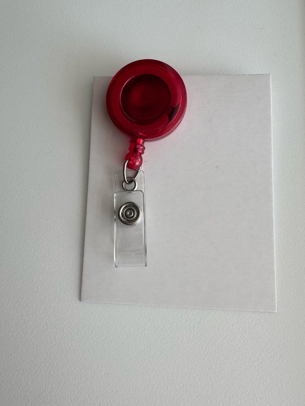 New Red Retractable Badge Reel with Clear Strap